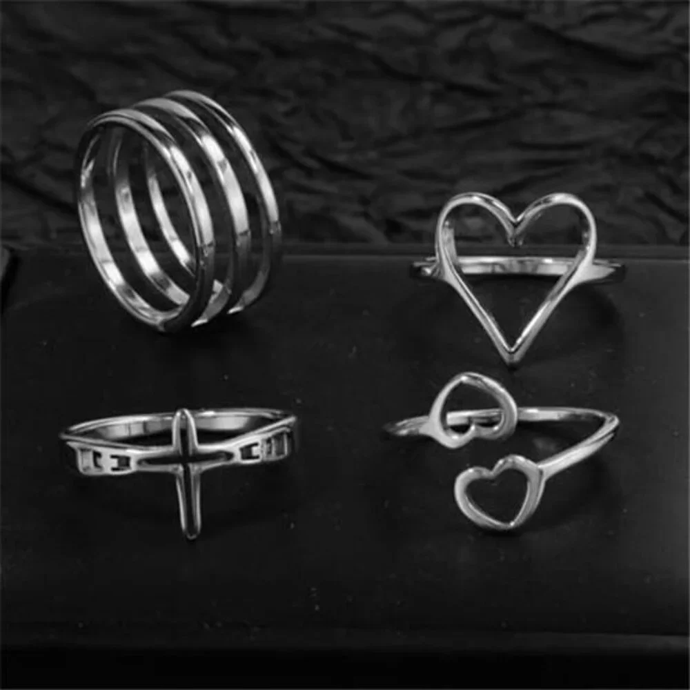 Silver Rings Set 8 Pack Stainless Steel for Women Silver Aesthetic Jewelry